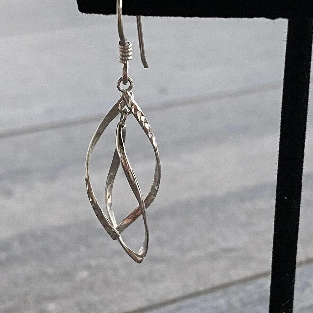 925 MA Thailand Sterling Silver Earrings Dangles Drops Art Deco Textured VTG
